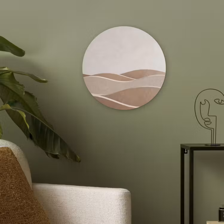Abstract - Golven - Modern - Beige Akoestische PET Vilt - Rond klein -sfeer2