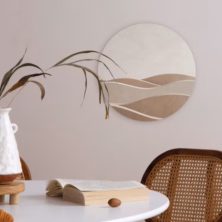 Abstract - Golven - Modern - Beige Akoestische PET Vilt - Rond klein -sfeer3