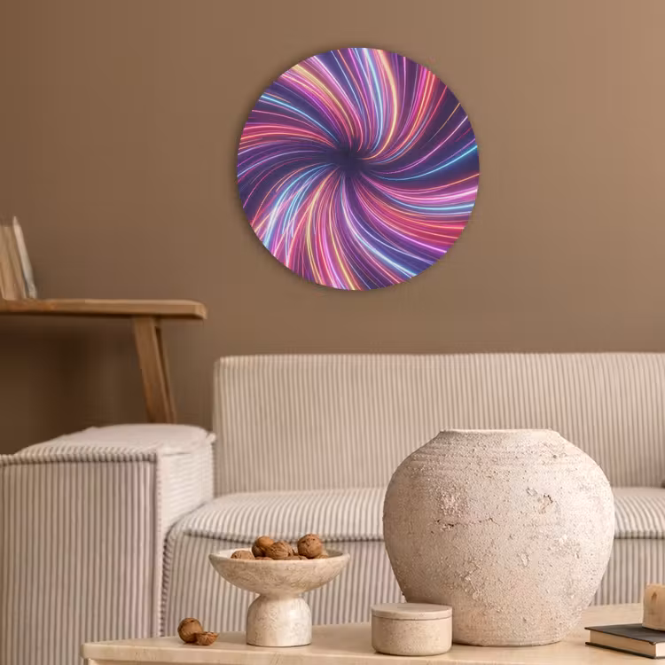 Abstract - Swirl - Futuristic - Neon Akoestische PET Vilt - Rond klein -sfeer1