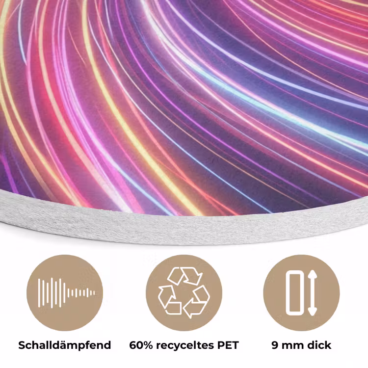 Abstract - Swirl - Futuristic - Neon Akoestische PET Vilt - Rond klein -closeup_DE