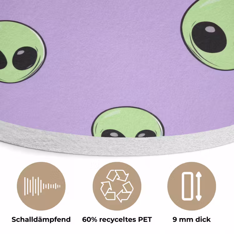 Alien - Retro - Lila Akoestische PET Vilt - Rond klein 838 -closeup_DE