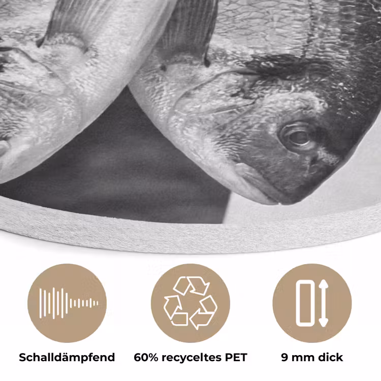 Vissen - Chef - Zwart - Wit Akoestische PET Vilt - Rond klein -closeup_DE