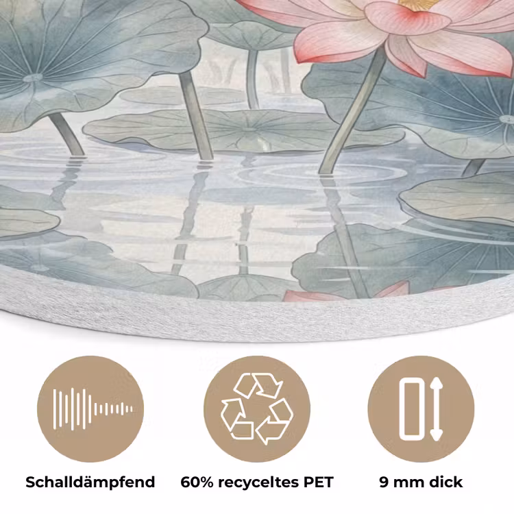 Aquarel - Lotusbloemen - Kleurrijk Akoestische PET Vilt - Rond klein -closeup_DE