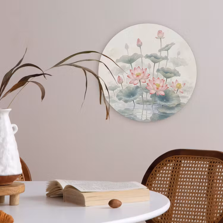 Aquarel - Lotusbloemen - Kleurrijk Akoestische PET Vilt - Rond klein -sfeer3