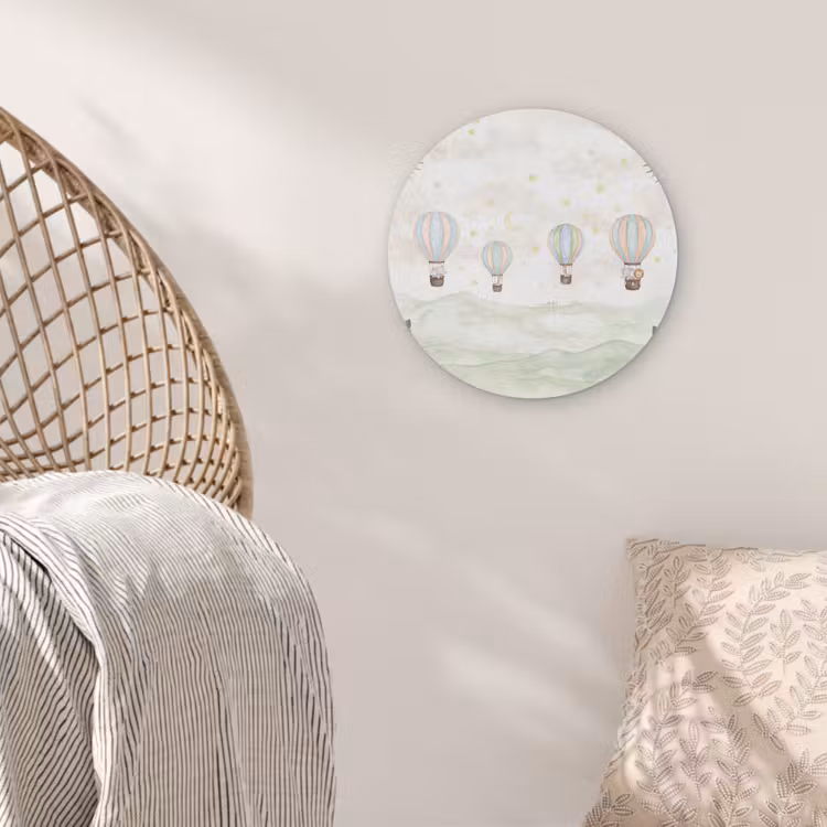 Aquarel - Luchtballonnen - Pastel Akoestische PET Vilt - Rond klein -sfeer4
