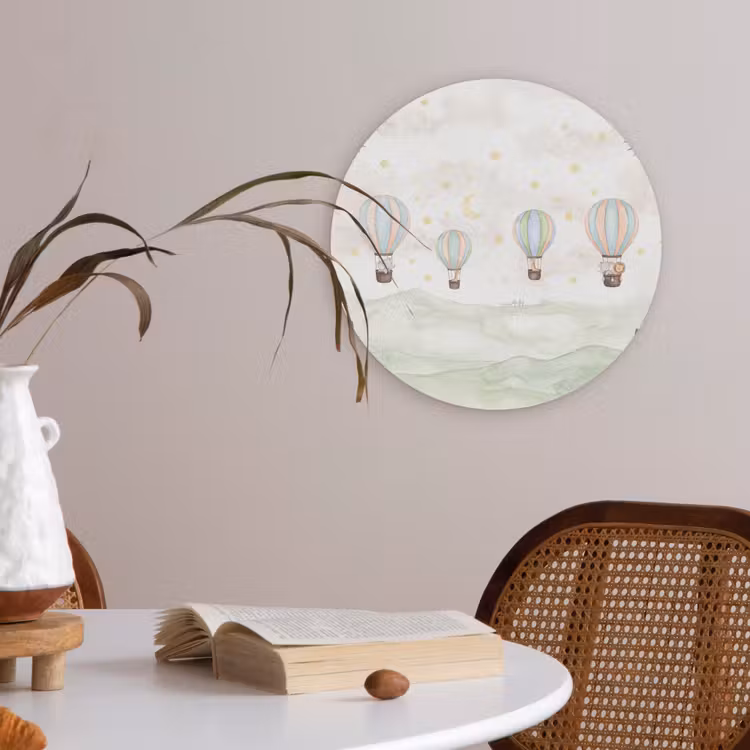 Aquarel - Luchtballonnen - Pastel Akoestische PET Vilt - Rond klein -sfeer3