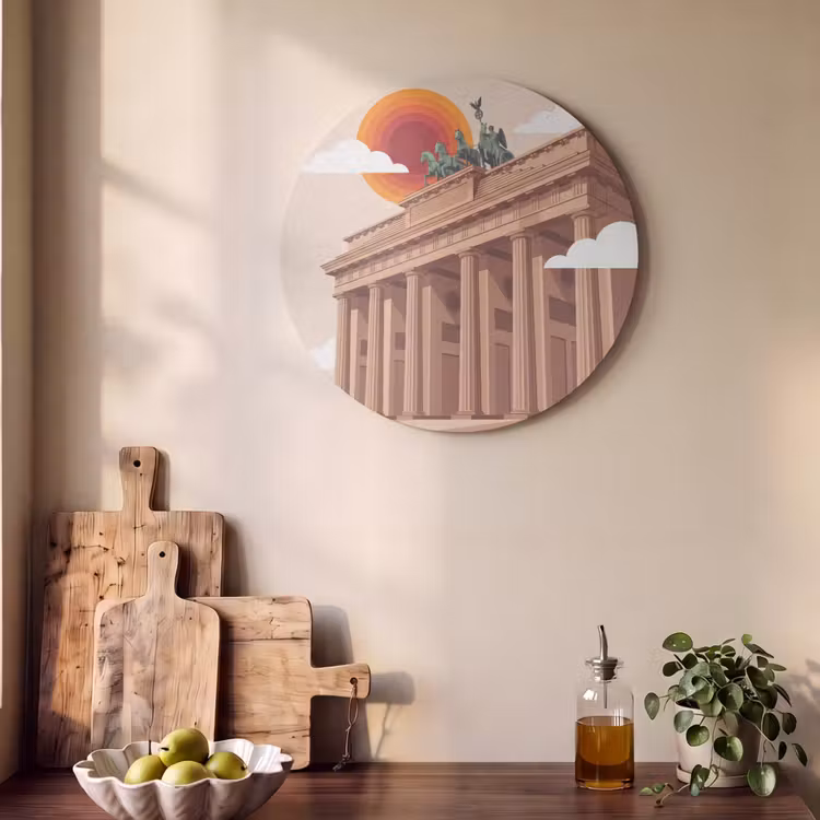 Architectuur - Brandenburg - Berlijn - Zonsondergang - Historisch Akoestische PET Vilt - Rond klein -sfeer2