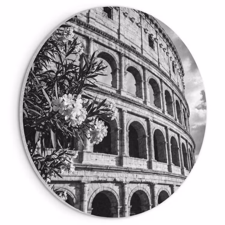 Architectuur - Colosseum - Rome - Historisch - Zwart-wit Akoestische PET Vilt - Rond klein -3d