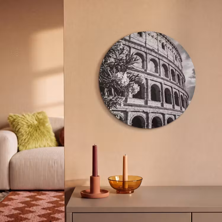 Architectuur - Colosseum - Rome - Historisch - Zwart-wit Akoestische PET Vilt - Rond klein -sfeer1