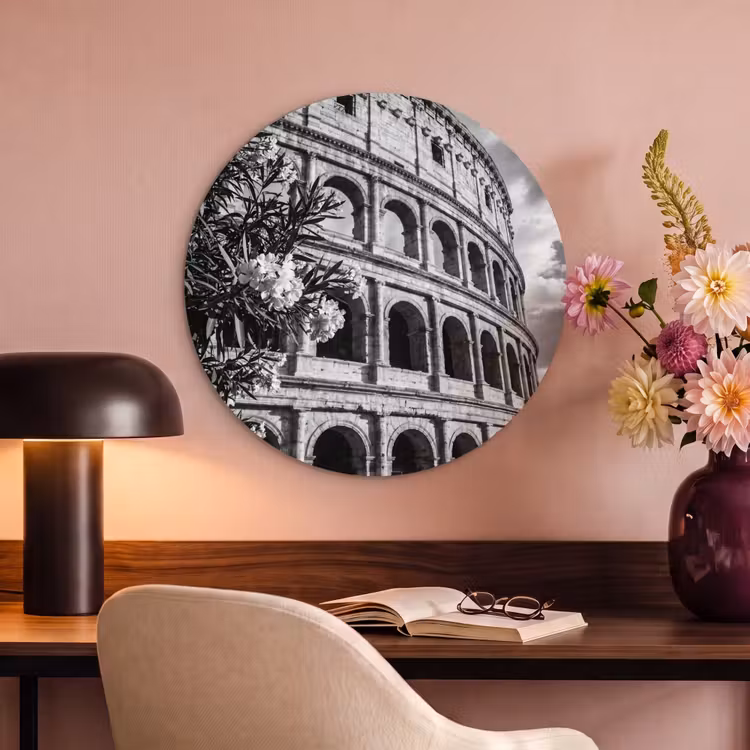 Architectuur - Colosseum - Rome - Historisch - Zwart-wit Akoestische PET Vilt - Rond klein -sfeer3