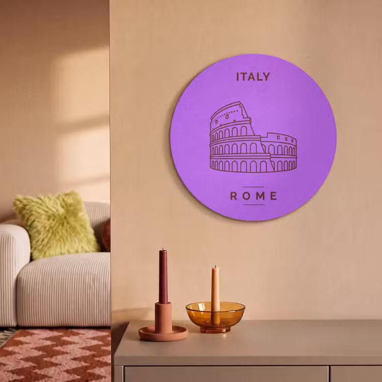 Architectuur - Colosseum - Rome - Minimalistisch - Paars Akoestische PET Vilt - Rond klein -sfeer1