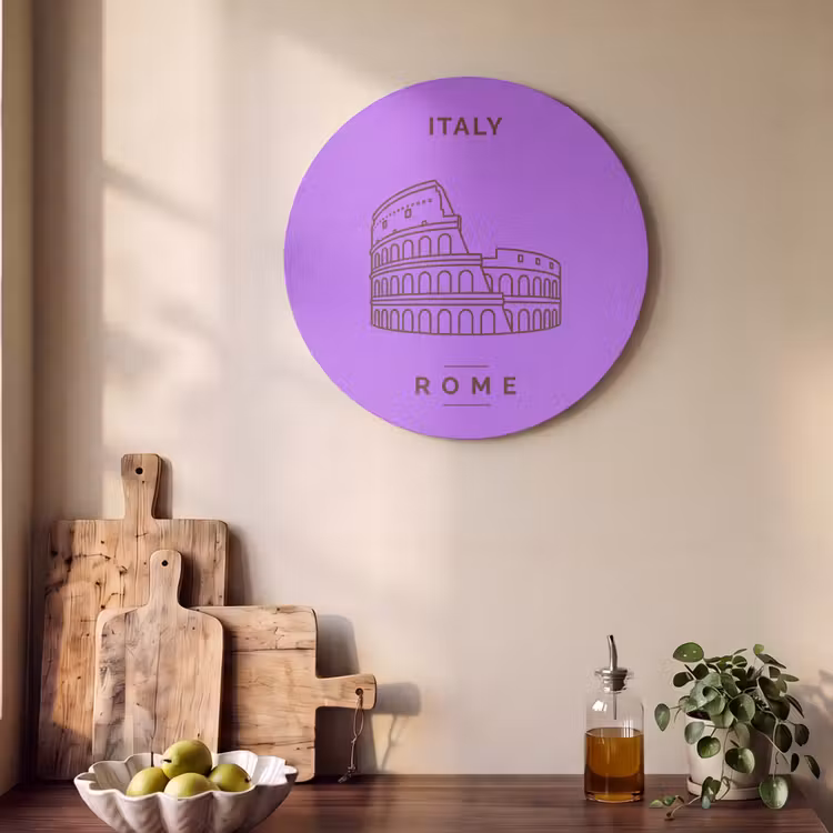 Architectuur - Colosseum - Rome - Minimalistisch - Paars Akoestische PET Vilt - Rond klein -sfeer2