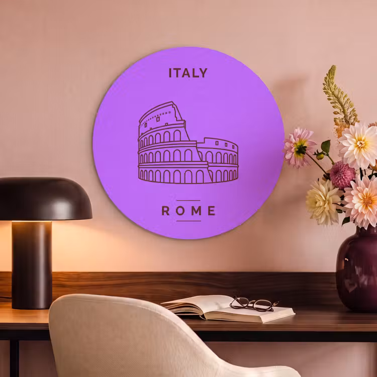 Architectuur - Colosseum - Rome - Minimalistisch - Paars Akoestische PET Vilt - Rond klein -sfeer3