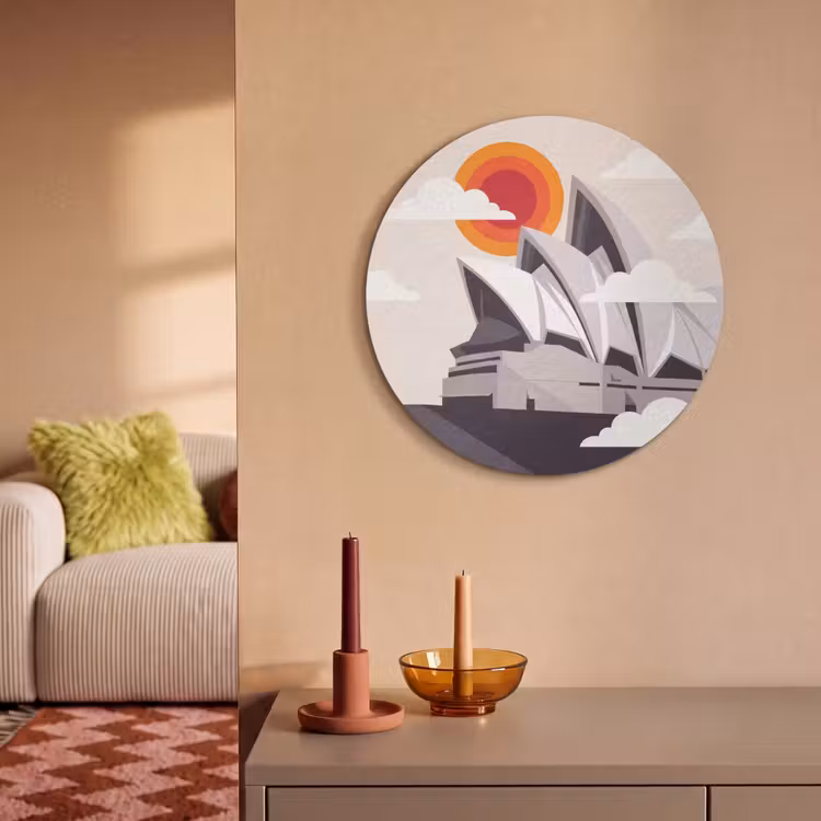 Architectuur - Stadsgezicht - Modern - Grijs - Oranje Akoestische PET Vilt - Rond klein -sfeer1