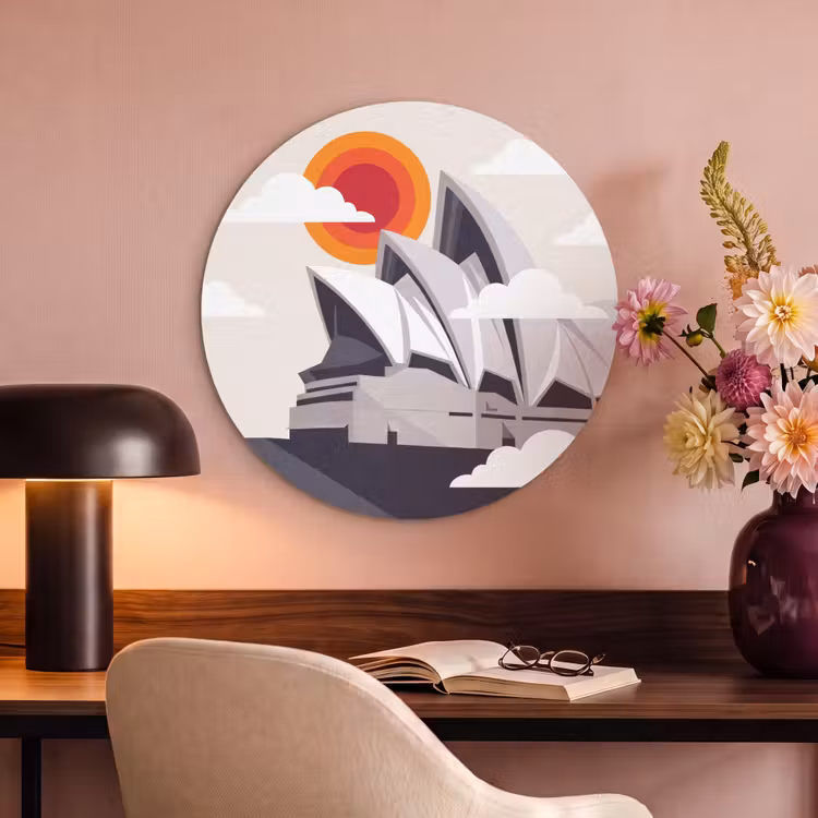 Architectuur - Stadsgezicht - Modern - Grijs - Oranje Akoestische PET Vilt - Rond klein -sfeer3