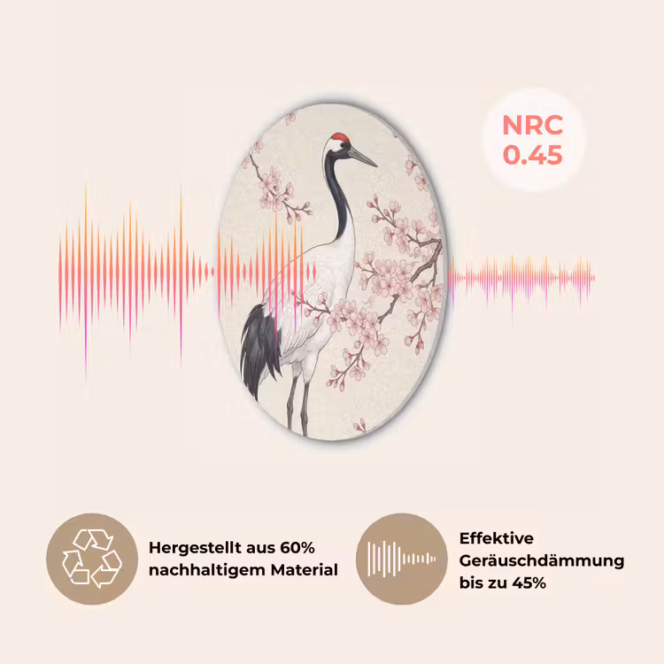 Aziatisch - Kraanvogel - Beige Akoestische PET Vilt - Rond klein -USP_DE