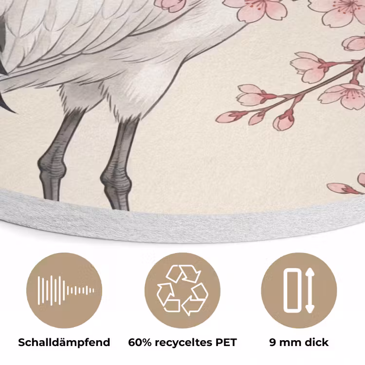 Aziatisch - Kraanvogel - Beige Akoestische PET Vilt - Rond klein -closeup_DE