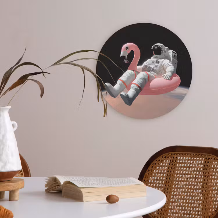 Astronaut - Flamingo - Zwemband - Roze Akoestische PET Vilt - Rond klein -sfeer3