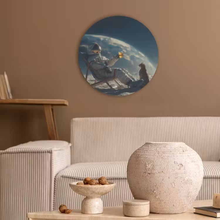 Astronaut - Kat - Glas - Stoel Akoestische PET Vilt - Rond klein -sfeer1