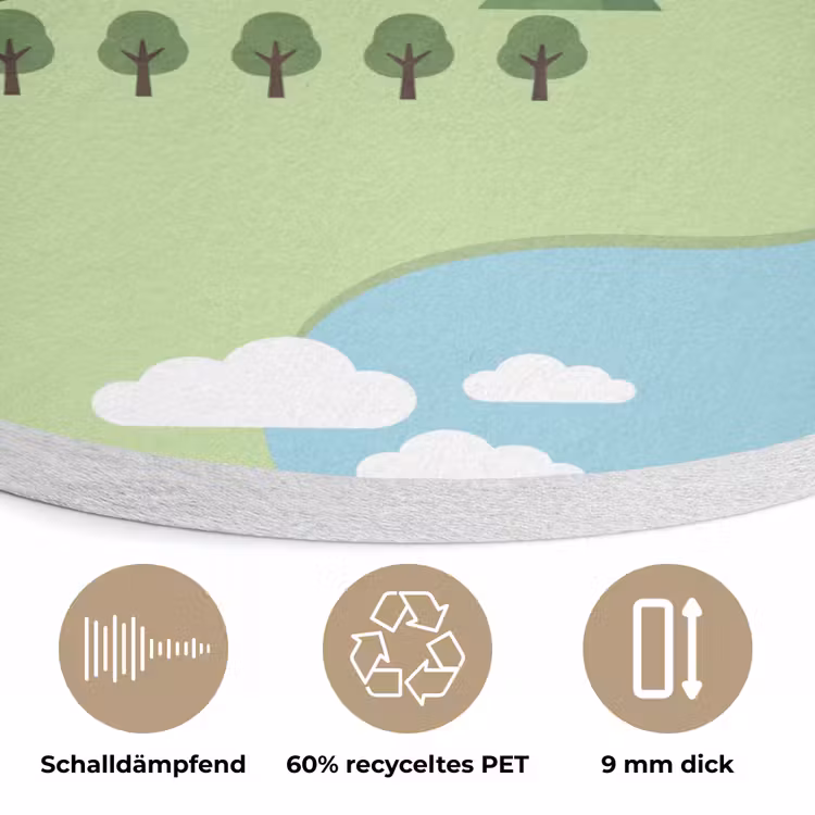 Auto - Bergweg - Natuur - Illustratie Akoestische PET Vilt - Rond klein -closeup_DE