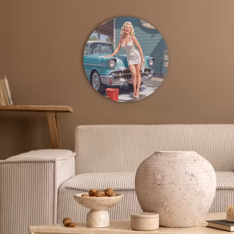 Auto - Vrouw - Groen Akoestische PET Vilt - Rond klein -sfeer1