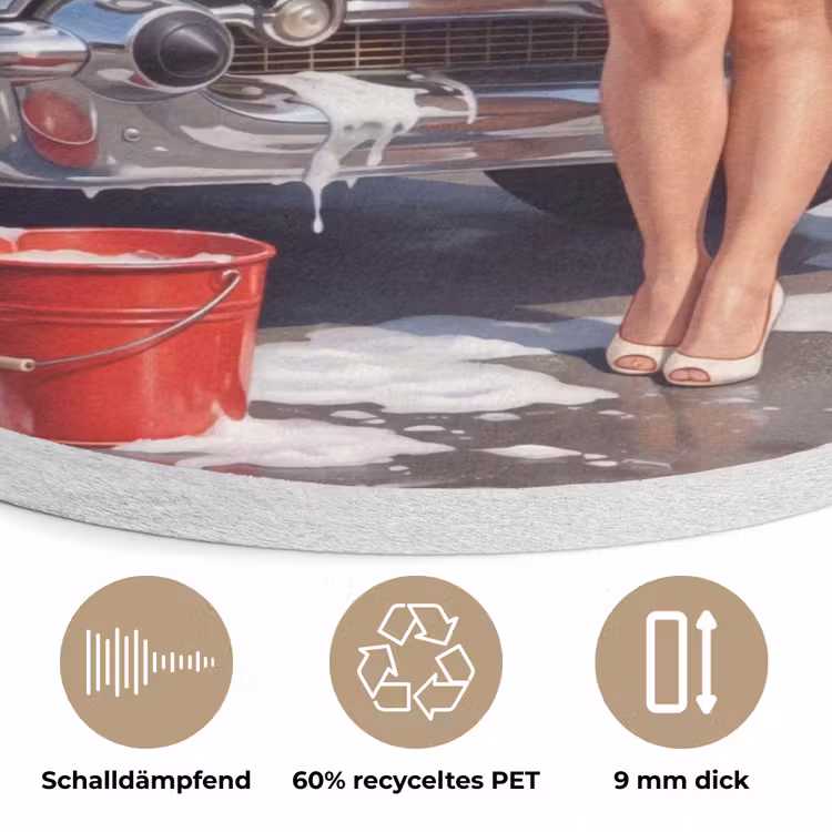 Auto - Vrouw - Groen Akoestische PET Vilt - Rond klein -closeup_DE