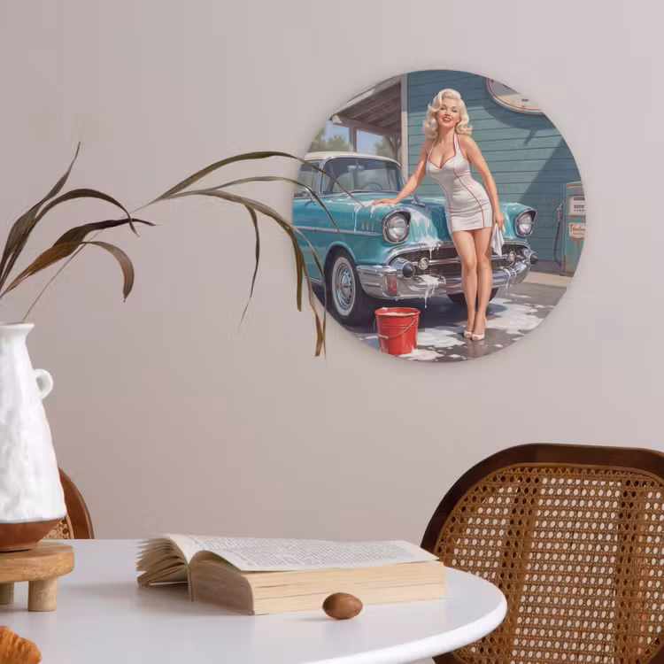 Auto - Vrouw - Groen Akoestische PET Vilt - Rond klein -sfeer3