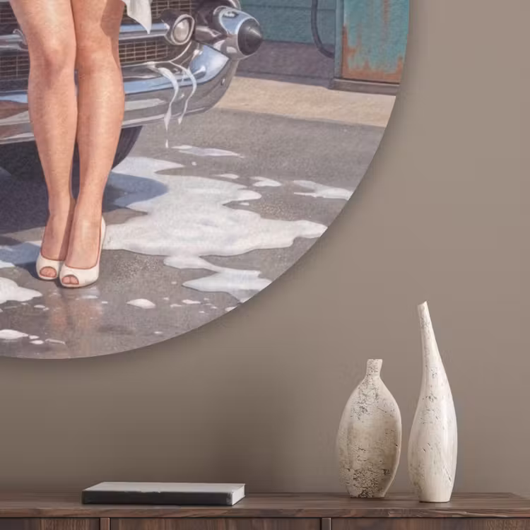 Auto - Vrouw - Groen Akoestische PET Vilt - Rond klein -sfeer5_closeup