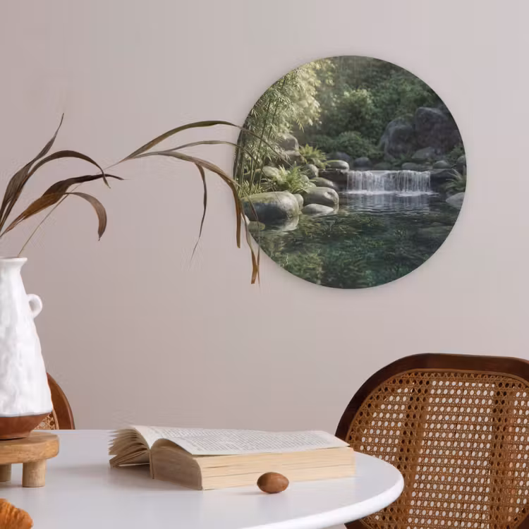 Beek - Waterval - Natuur - Groen Akoestische PET Vilt - Rond klein -sfeer3