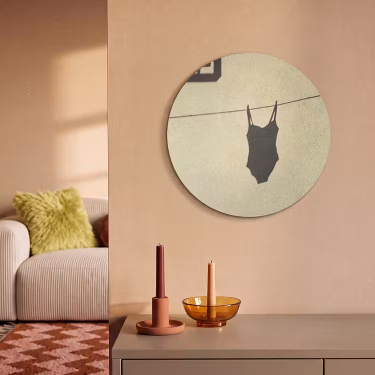 Badpak - Schaduw - Muur - Zomer - Minimalistisch Akoestische PET Vilt - Rond klein -sfeer1