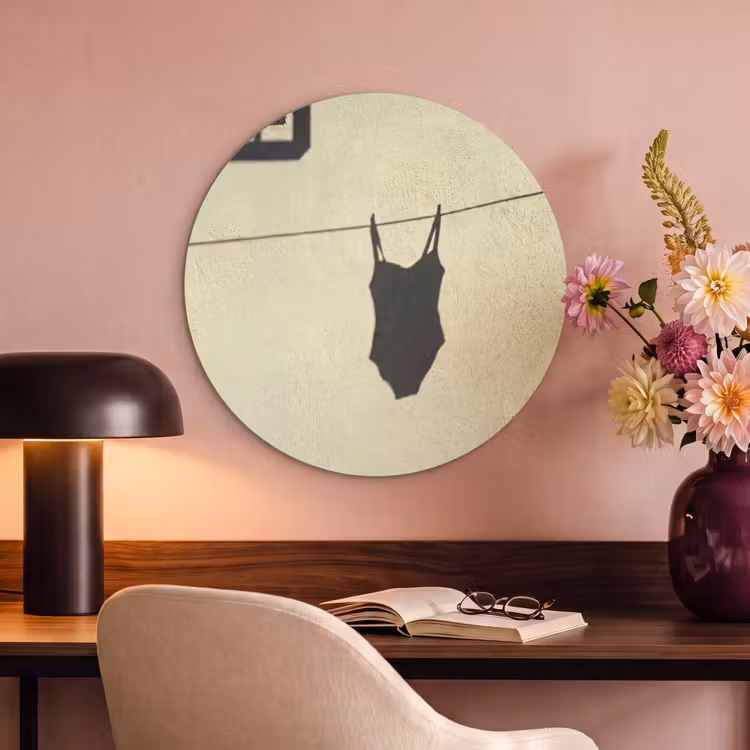 Badpak - Schaduw - Muur - Zomer - Minimalistisch Akoestische PET Vilt - Rond klein -sfeer3