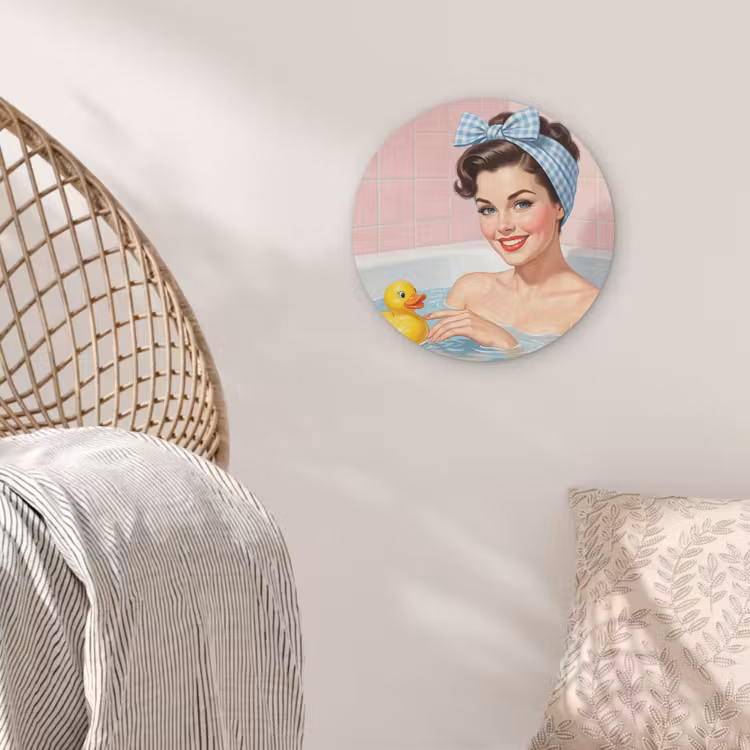 Badkamer - Eend - Blauw Akoestische PET Vilt - Rond klein -sfeer4