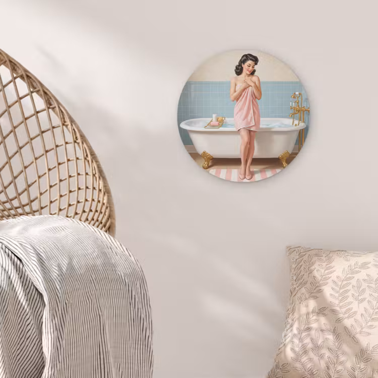 Badkamer - Vrouw - Roze Akoestische PET Vilt - Rond klein -sfeer4