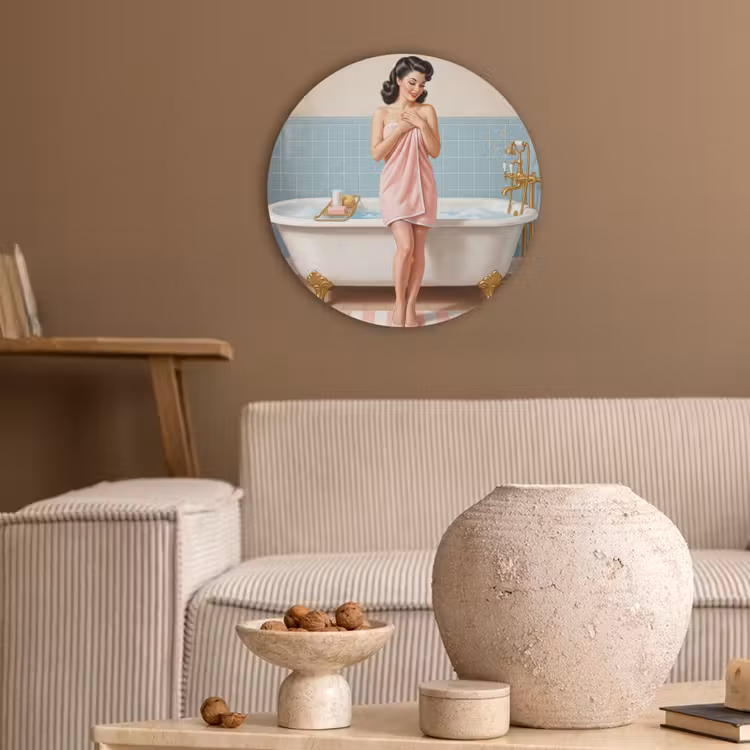 Badkamer - Vrouw - Roze Akoestische PET Vilt - Rond klein -sfeer1