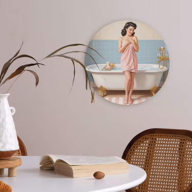 Badkamer - Vrouw - Roze Akoestische PET Vilt - Rond klein -sfeer3