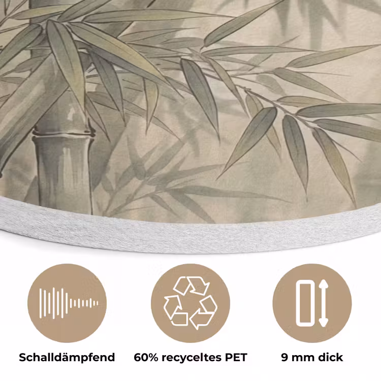 Bamboe - Bladeren - Aziatisch - Groen - Natuur Akoestische PET Vilt - Rond klein -closeup_DE
