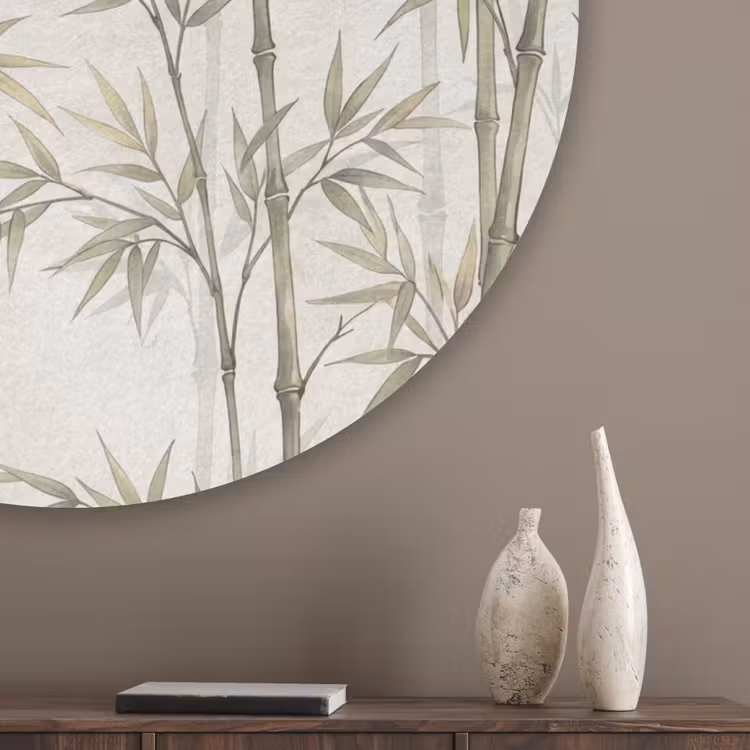 Bamboe - Bladeren - Natuur - Aquarel - Groen Akoestische PET Vilt - Rond klein -sfeer5_closeup