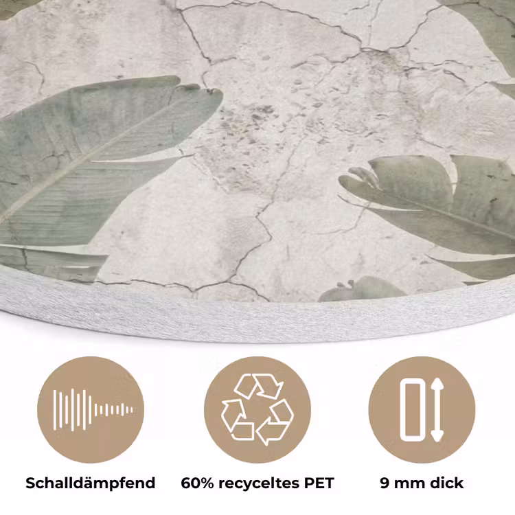 Bananenbladeren - Beton - Groen Akoestische PET Vilt - Rond klein -closeup_DE