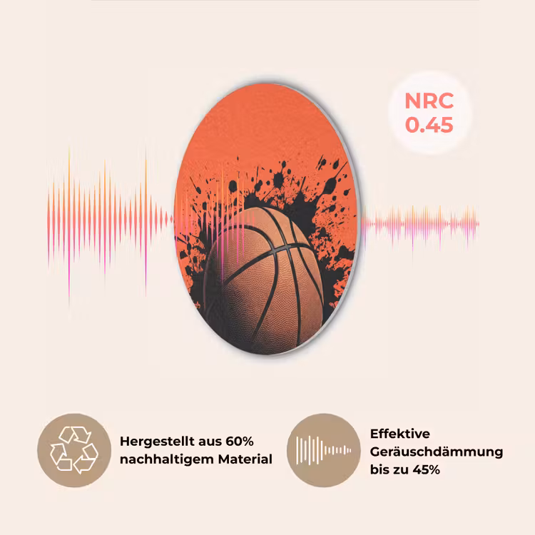 Basketbal - Verf - Sport - Oranje Akoestische PET Vilt - Rond klein -USP_DE