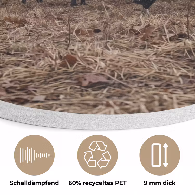 Boerderijdieren - Groep - Mist - Natuur - Rustiek Akoestische PET Vilt - Rond klein -closeup_DE