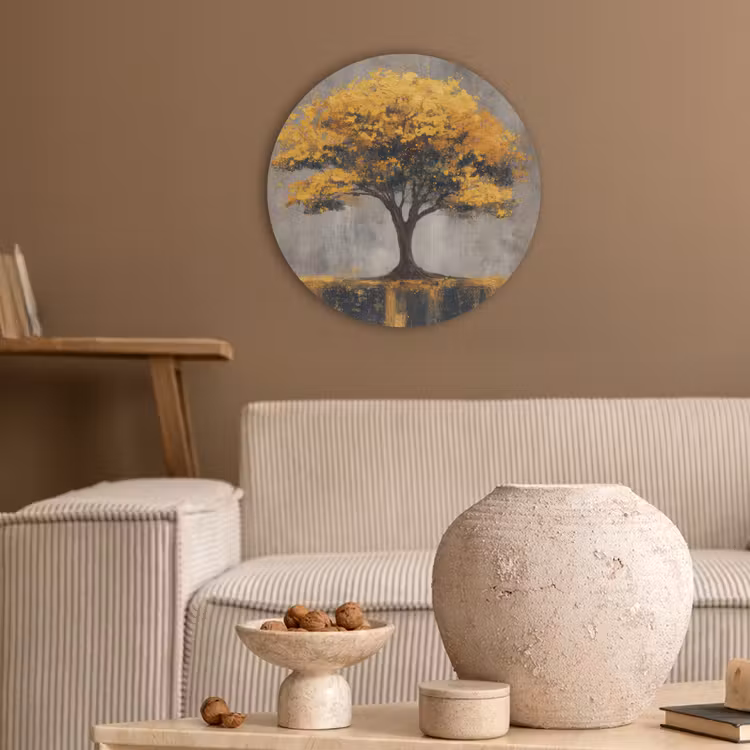 Boom - Bladeren - Goud - Abstract Akoestische PET Vilt - Rond klein -sfeer1