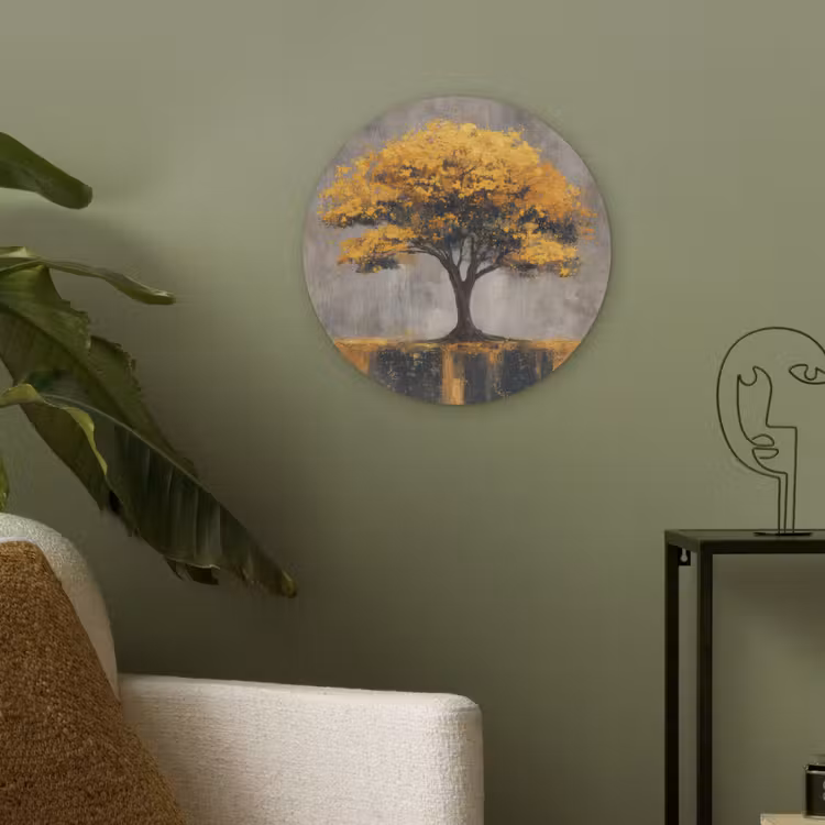 Boom - Bladeren - Goud - Abstract Akoestische PET Vilt - Rond klein -sfeer2