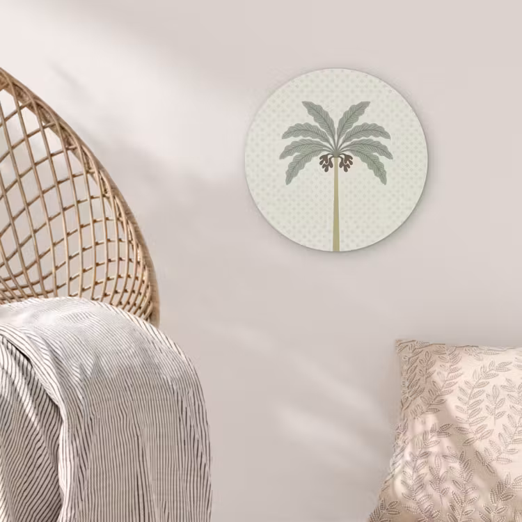 Boom - Bladeren - Groen - Decoratief - Beige Akoestische PET Vilt - Rond klein -sfeer4