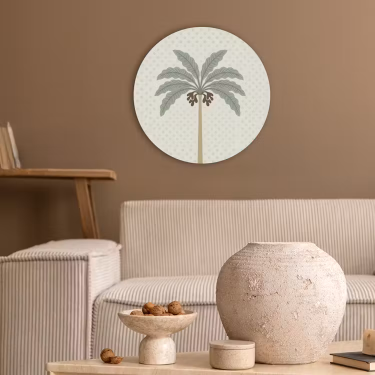 Boom - Bladeren - Groen - Decoratief - Beige Akoestische PET Vilt - Rond klein -sfeer1