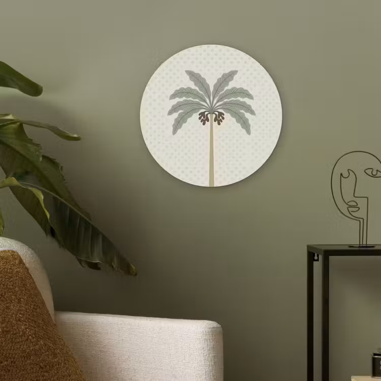 Boom - Bladeren - Groen - Decoratief - Beige Akoestische PET Vilt - Rond klein -sfeer2
