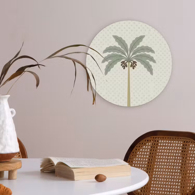 Boom - Bladeren - Groen - Decoratief - Beige Akoestische PET Vilt - Rond klein -sfeer3