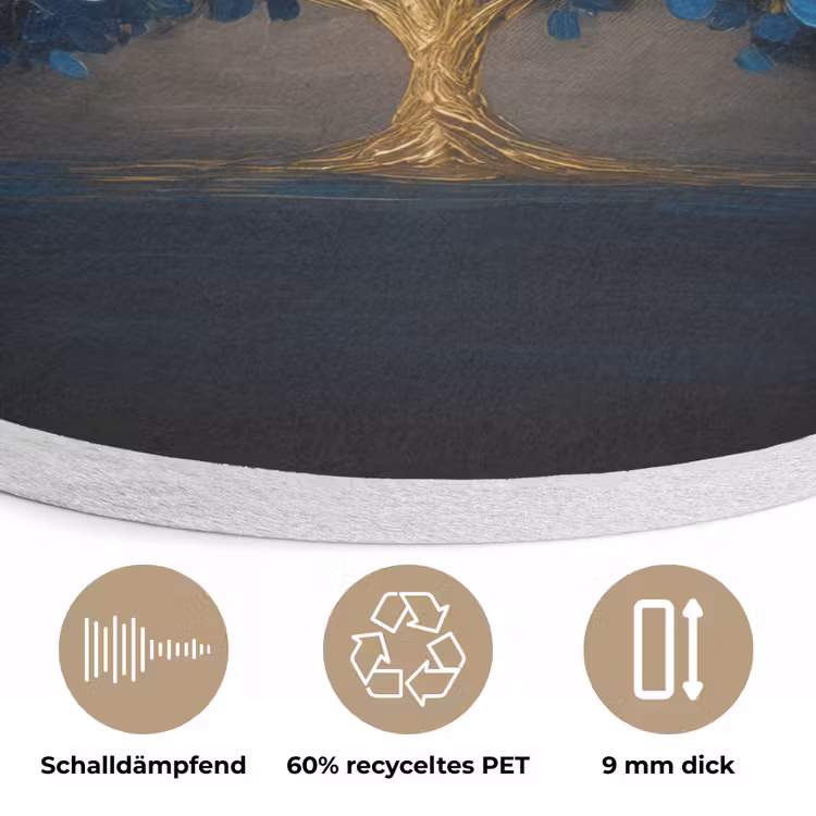 Boom - Blauw - Bladeren - Penseelstreken Akoestische PET Vilt - Rond klein -closeup_DE