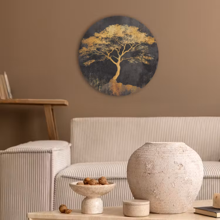 Boom - Schilderij - Goud - Abstract Akoestische PET Vilt - Rond klein -sfeer1