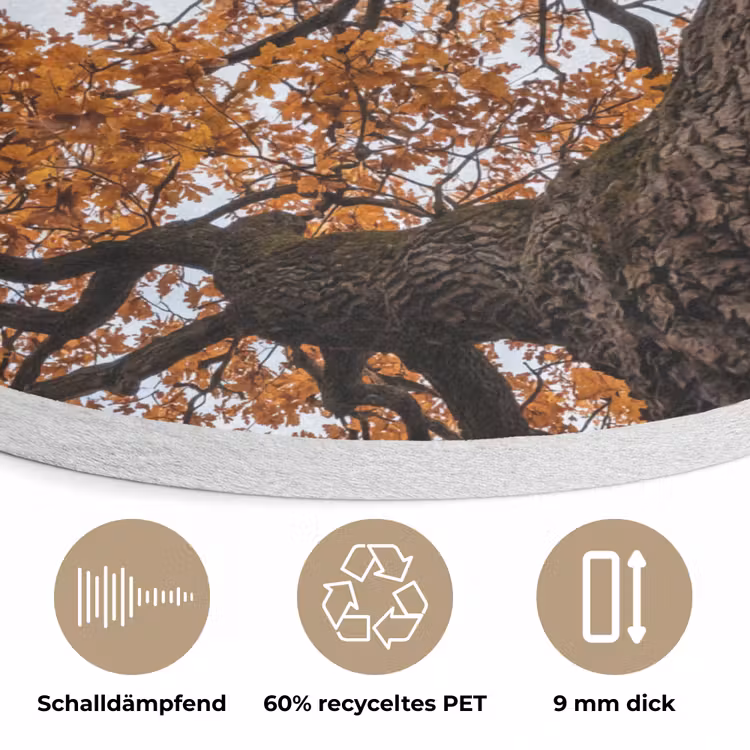 Boom - Bladerdak - Herfst - Oranje - Sfeervol Akoestische PET Vilt - Rond klein -closeup_DE