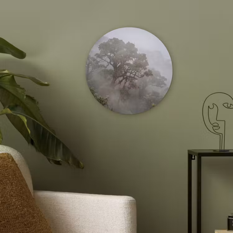 Boom - Mistig - Bos - Groen - Natuur Akoestische PET Vilt - Rond klein -sfeer2
